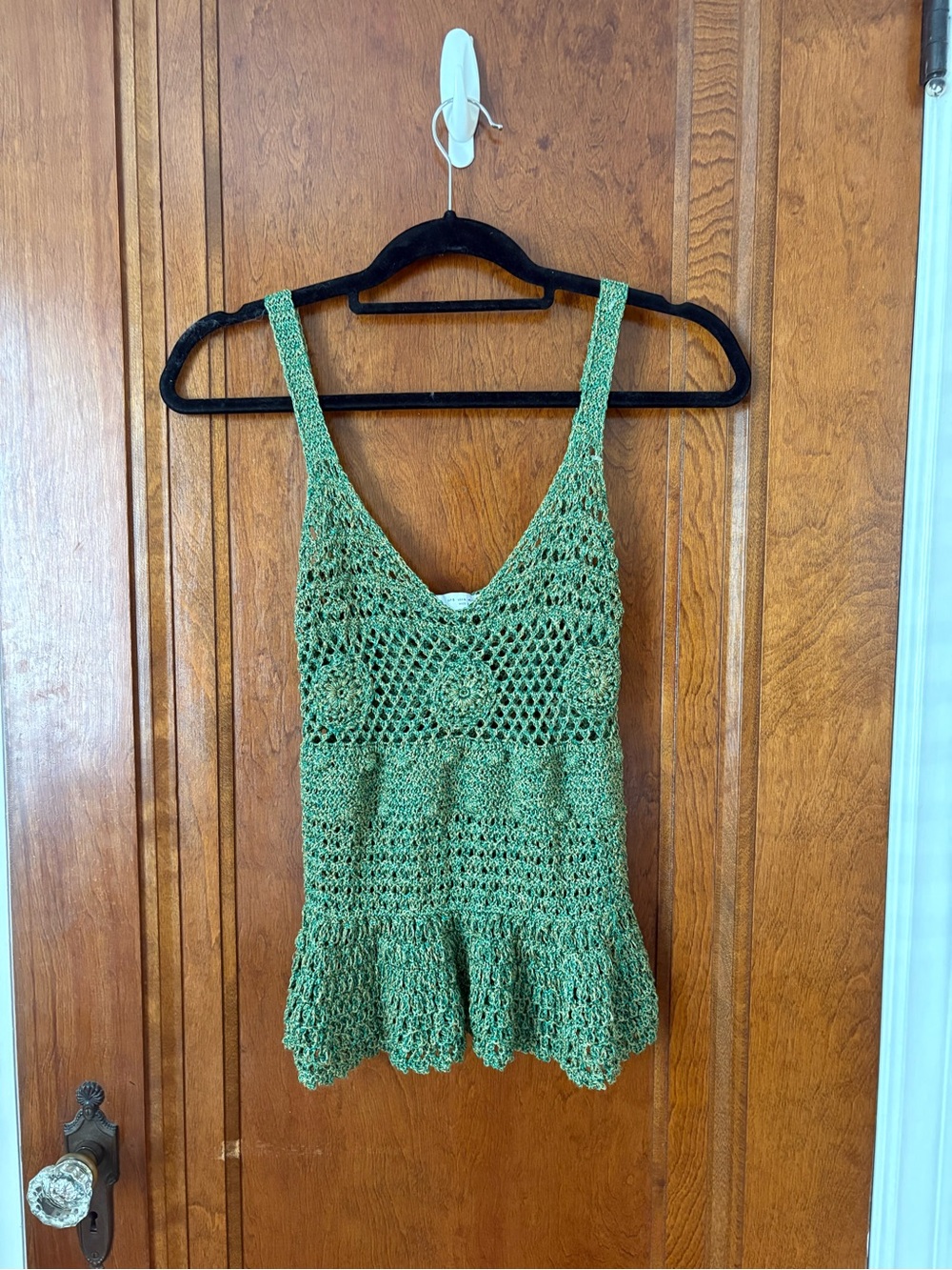 Zara Green Crochet Camisole with Ruffled Hem - small